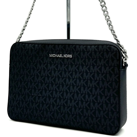 Michael Kors Large Jet Set Item EW Crossbody Bag Black Signature - Picture 1 of 9